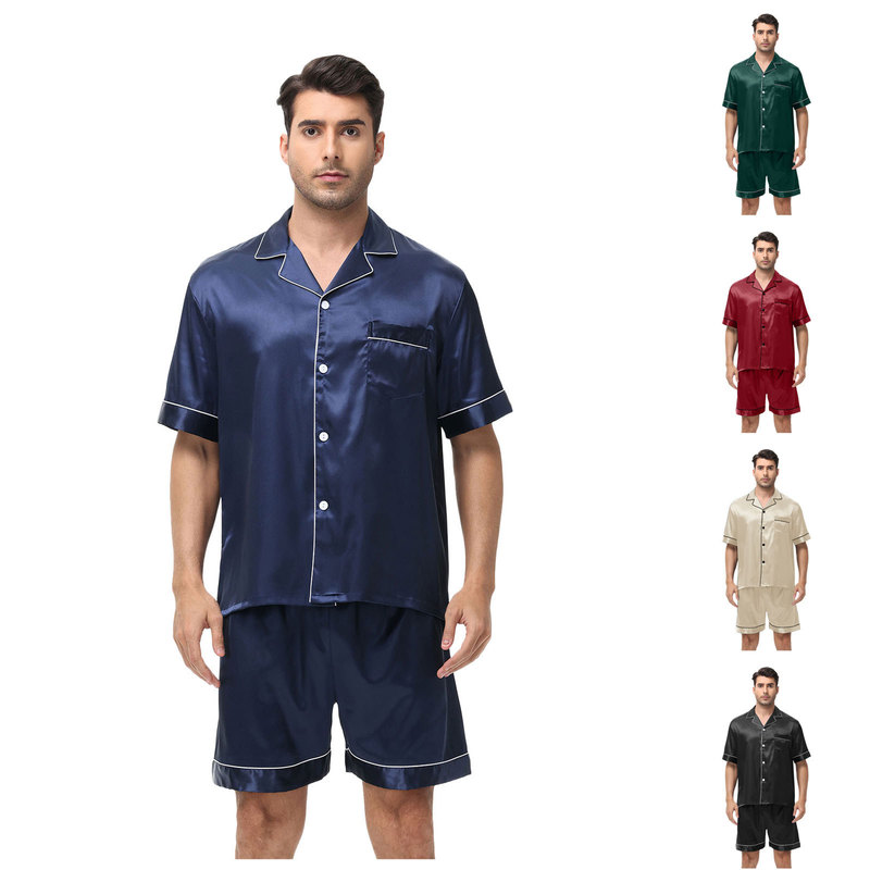 Cross-Border Amazon Plus Size Men's Short-Sleeved Shorts Satin European and American Foreign Trade Summer Casual Home Wear Pajamas Set