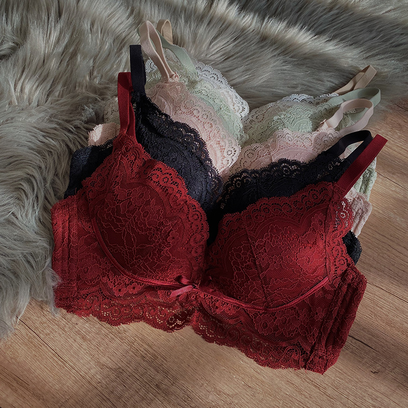 Zodiac year red underwear set for women with small breasts, push-up bra, no wire bra, breast-retracting adjustable bra