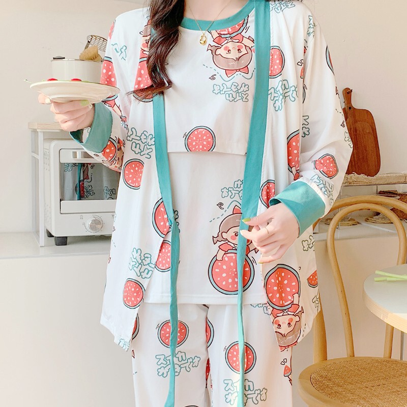 Moon Suit Spring and Autumn Three-Piece Set Thin Postpartum Breastfeeding Suit Wearing Pregnant Women's Pajamas Summer Maternal Moon Feeding