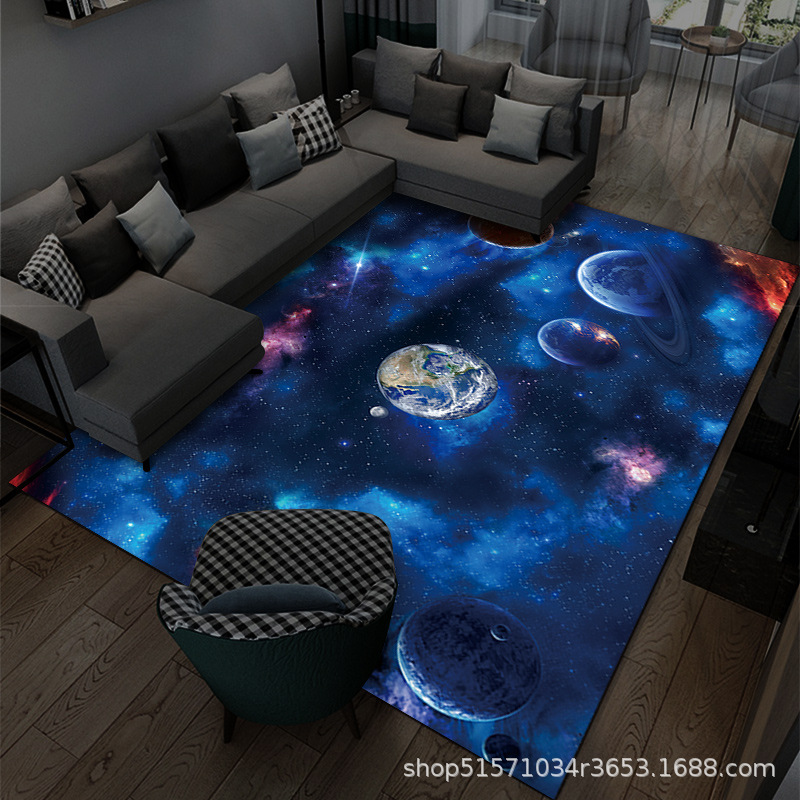 En stock transfronteriza tridimensional planeta alfombra 3D de dibujos animados universo habitación dormitorio alfombra de piso sala de estar alfombra completa se puede enviar en nombre