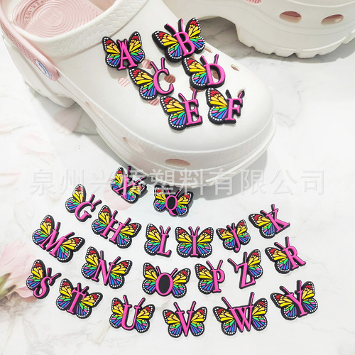 Cross-border exclusive pink letter butterfly hole shoes DIY accessories PVC soft rubber flower shoe clips croc shoe accessories
