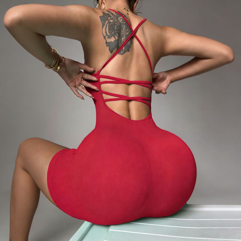 Cross-Border Striped Seamless Bodysuit with Camisole Shorts, Cross-Back Beauty Bodysuit, Butt-Lifting and Tummy-Tucking Sports Yoga Cross-Border Striped Seamless Bodysuit with Camisole Shorts, Cross-Back Beauty Bodysuit, Butt-Lifting and Tummy-Tucking Sports Yoga