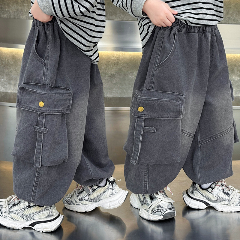 男童牛仔裤秋季2025新款儿童裤子宽松韩版工装裤时髦炸街长裤春秋|undefined