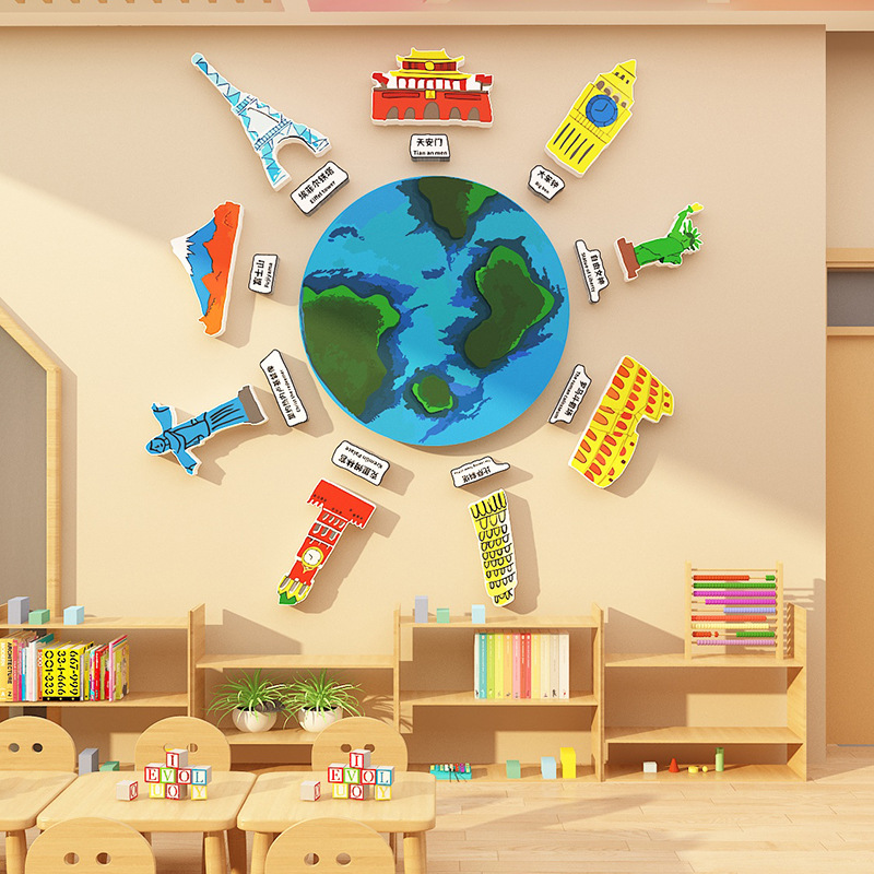 英语角教室布置装饰班级文化墙面贴纸幼儿园环创材料培训机构地球