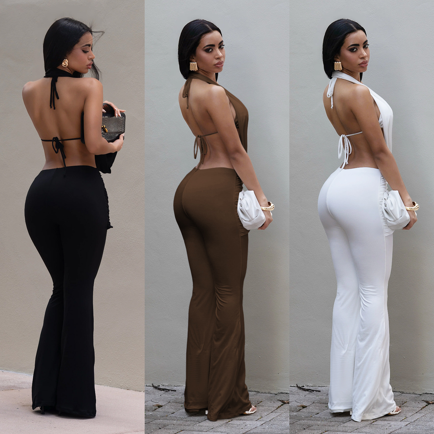 C7589 Aliexpress transfronterizo Amazon Europa y América de moda sexy ropa de mujer de color sólido con pantalones largos nuevos