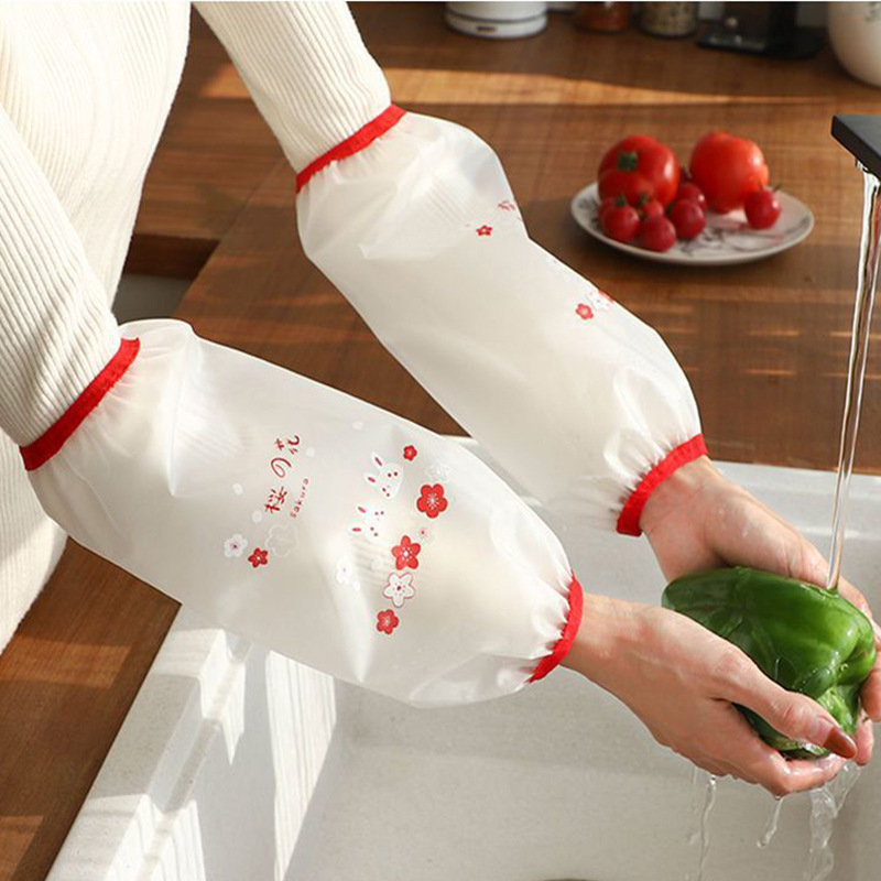 Waterproof Sleeves for Women, Transparent Pvc Frosted Cute Printed Anti-Fouling and Anti-Dirty Sleeves, Kitchen Long Housework Sleeves for Women