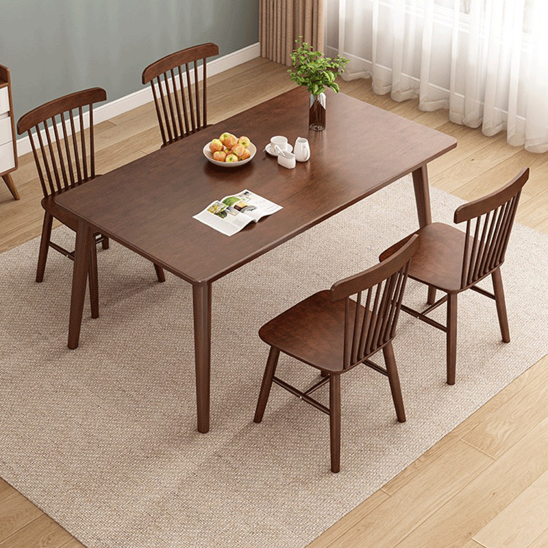 Solid wood dining table and chair combination all rubber wood table and chair set of small apartment walnut color modern simple rectangular table and chair