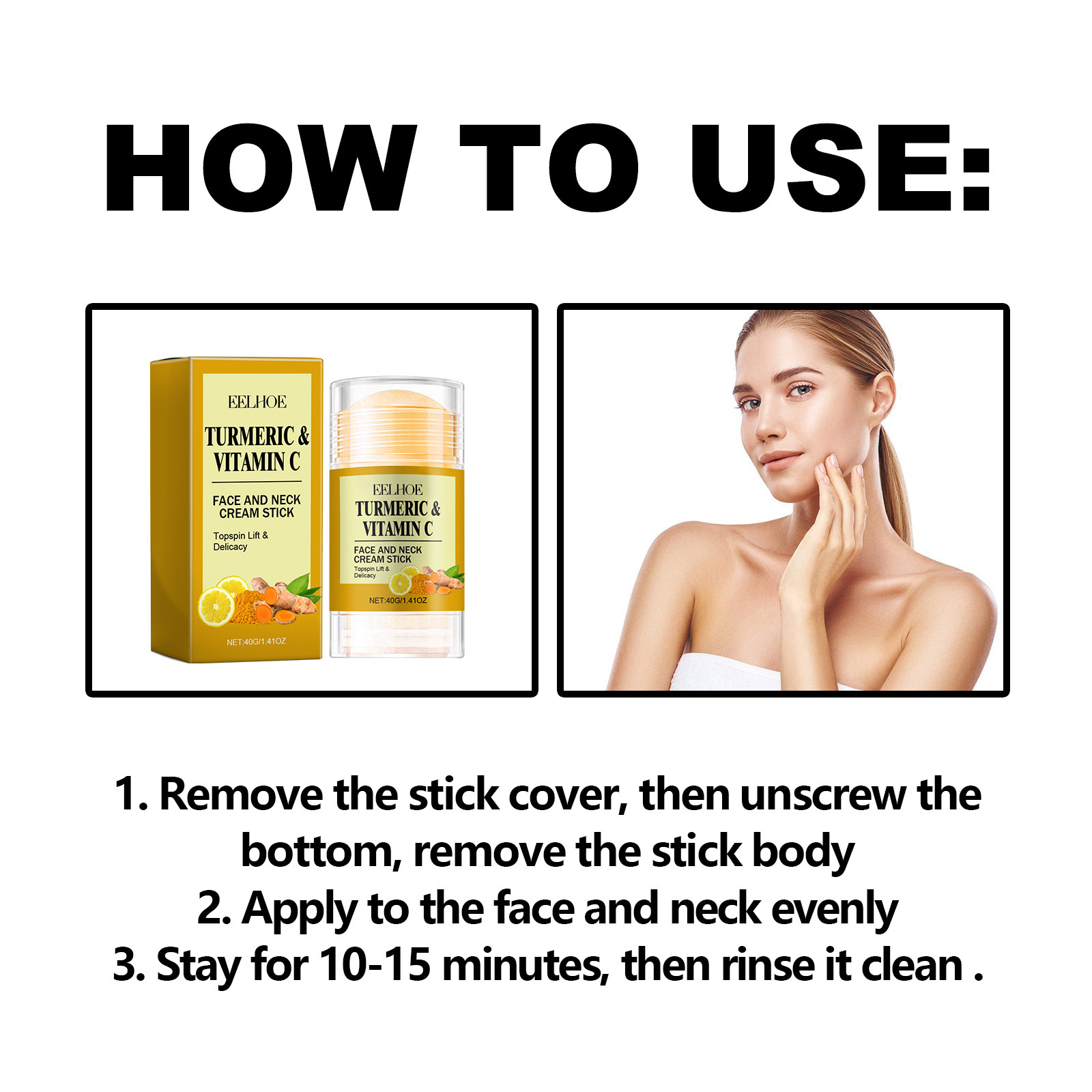 Bâton de crème pour le cou et le visage au curcuma EELHOE pour soulever, raffermir, réduire les rides, soins du visage, hydrater et_voghion.com