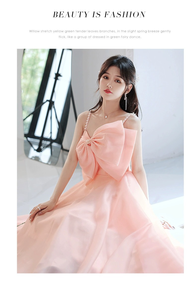 Đầm maxi nữ thắt eo dáng công chúa không dây, phong cách dạ hội thanh lịch — Màu hồng chi tiết 6