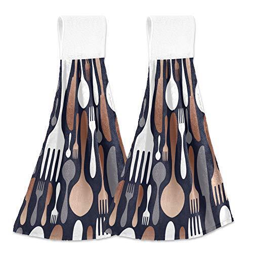 Tableware Knife and Fork Spoon Pattern Kitchen Bathroom Toilet Towels Bath Towels Dishwashing Cloth Hanging Decorative Absorbent