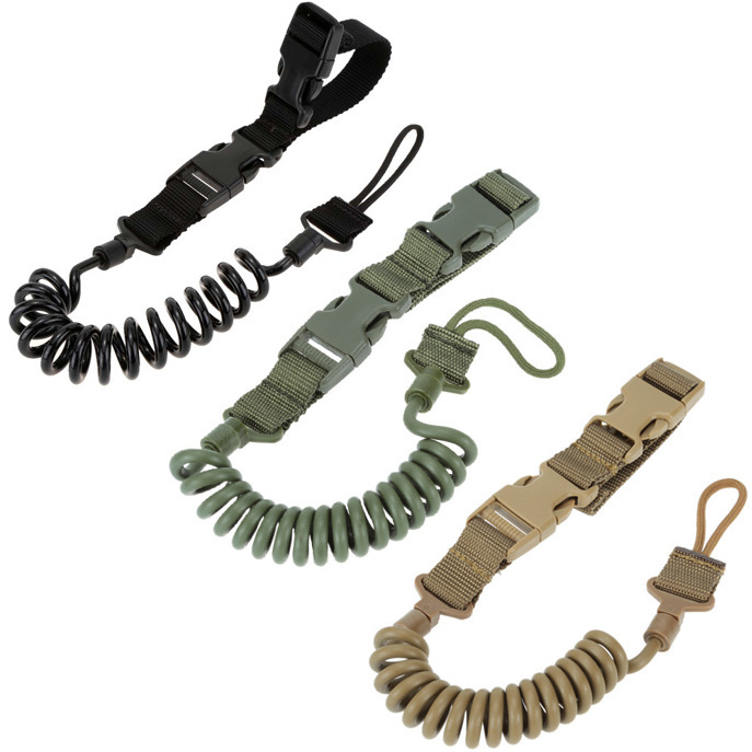 Multifunctional Tactical Gun Lanyard Safety Rope Anti-Lost Outdoor Military Fan Spring Wear-Resistant Elastic Keychain Lanyard