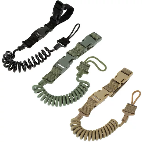 Multifunctional Tactical Gun Lanyard Safety Rope Anti-Lost Outdoor Military Fan Spring Wear-Resistant Elastic Keychain Lanyard