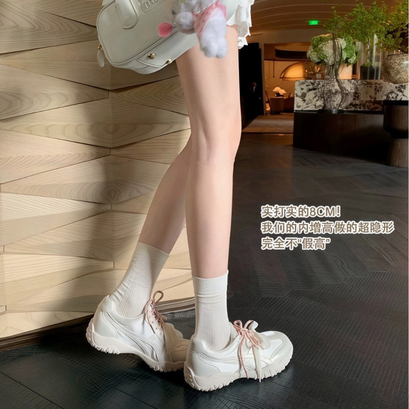 Grape Mom's Same Style Dad Shoes for Women, 8cm Hidden Height Increase, Pearlescent Pony Leather Trainers, Genuine Leather Thick-Soled Casual Sneakers