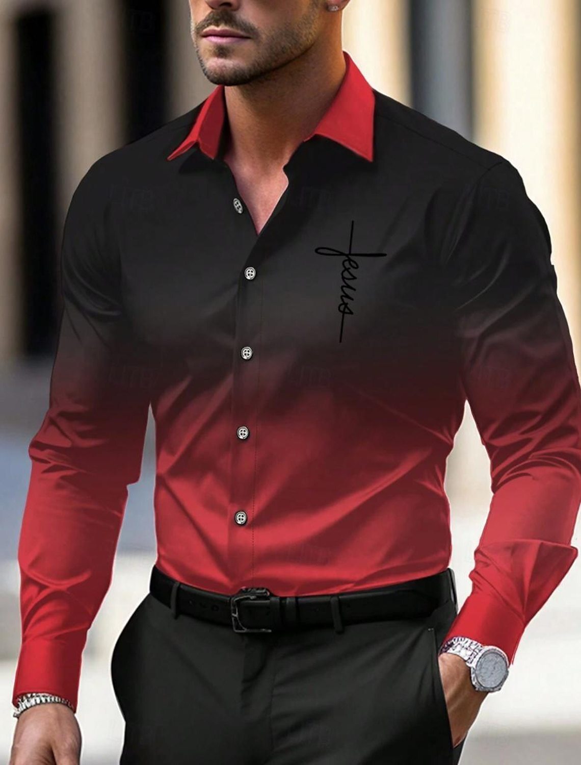 2024 nuevo estilo comercio exterior europeo y americano casual salvaje tendencia de moda color degradado camisa de manga larga para hombre MB12