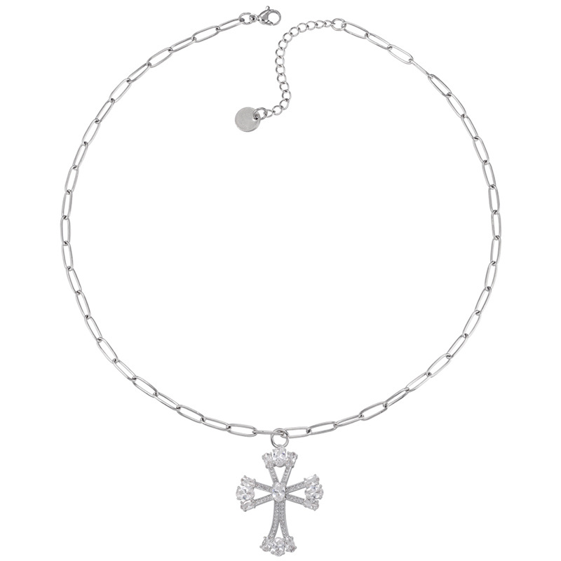 Fashion Cross Copper Inlay Zircon Pendant Necklace 1 Piece