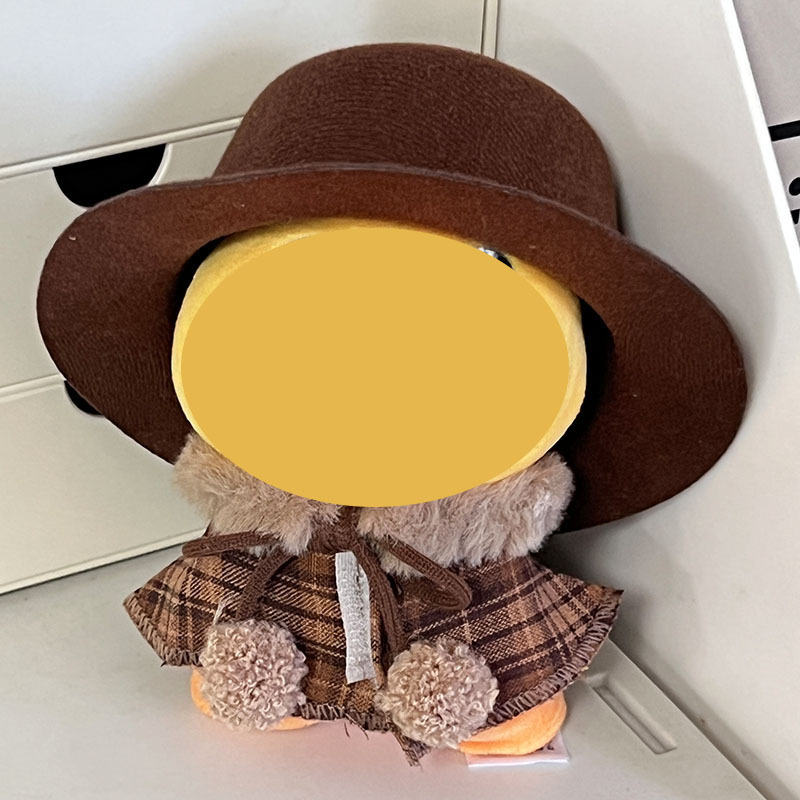 Brown hat + brown plaid skirt (doll not included)