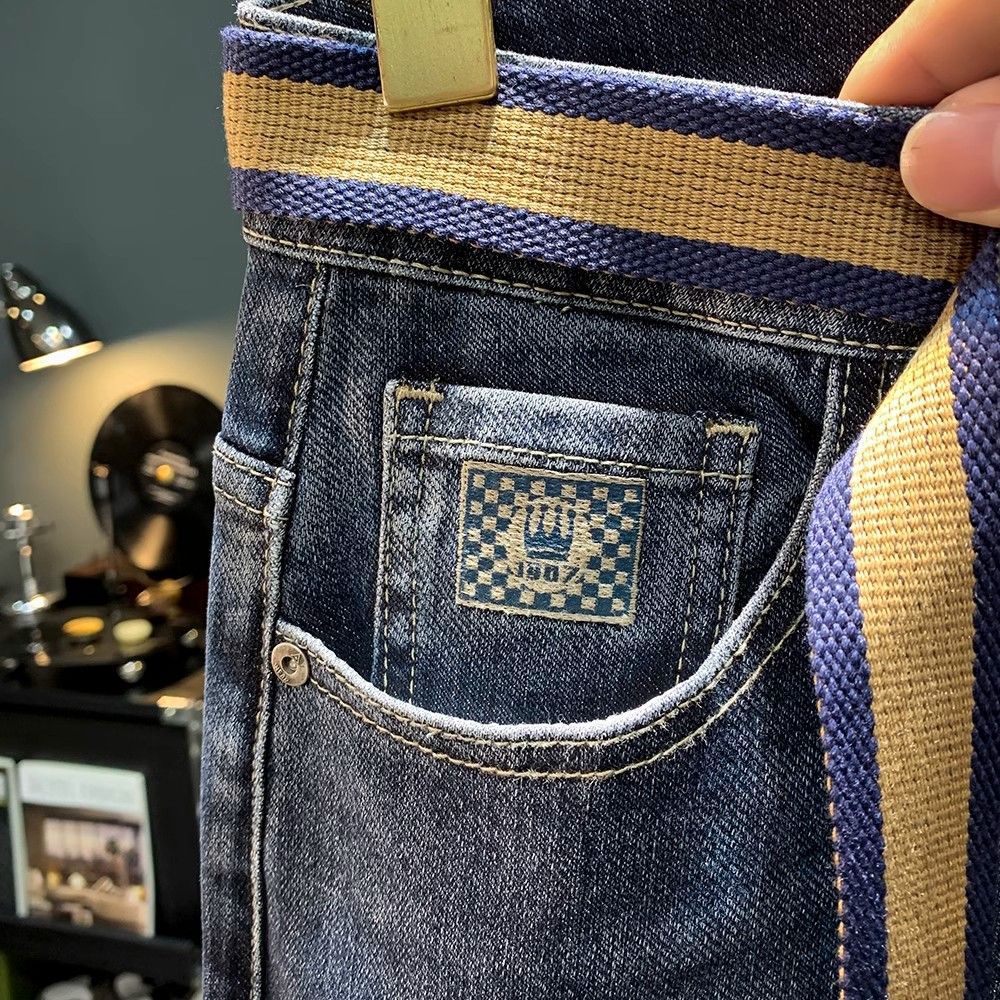 2024 Spring Jeans Men's Korean Edition Trendy Embroidery Fit Slim Straight Leg Fashion Versatile Casual Pants_mkmklike.com