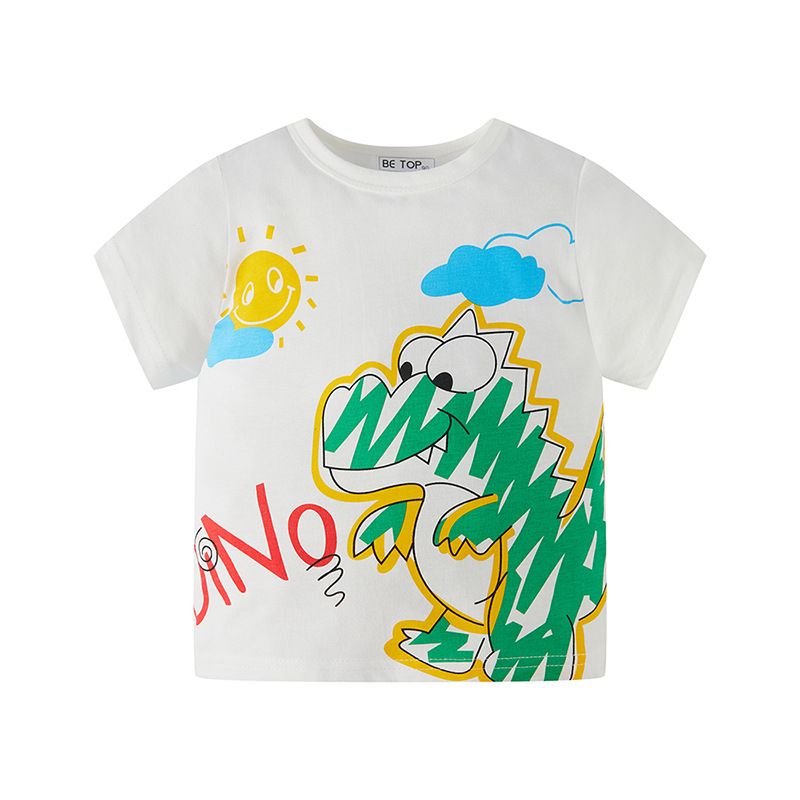Ser Superior de los niños de verano pintado bebé patrón de dinosaurio de manga corta Camiseta de algodón suéter entrega de una sola pieza