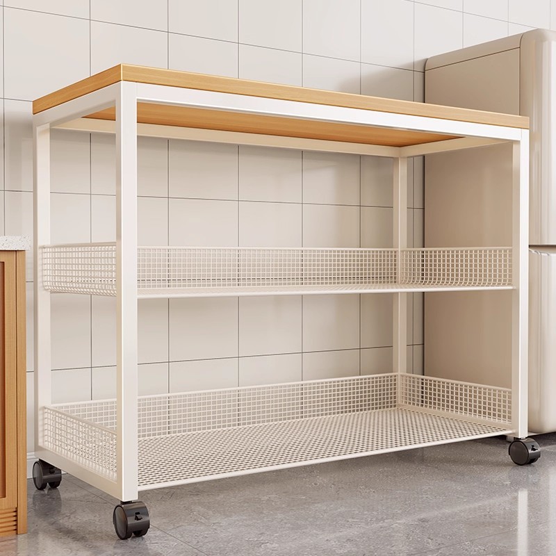 Microwave Oven Rack Floor-Standing Multi-Layer Multi-Functional Storage Rack with Wheels Kitchen Oven Pot and Bowl Storage Rack