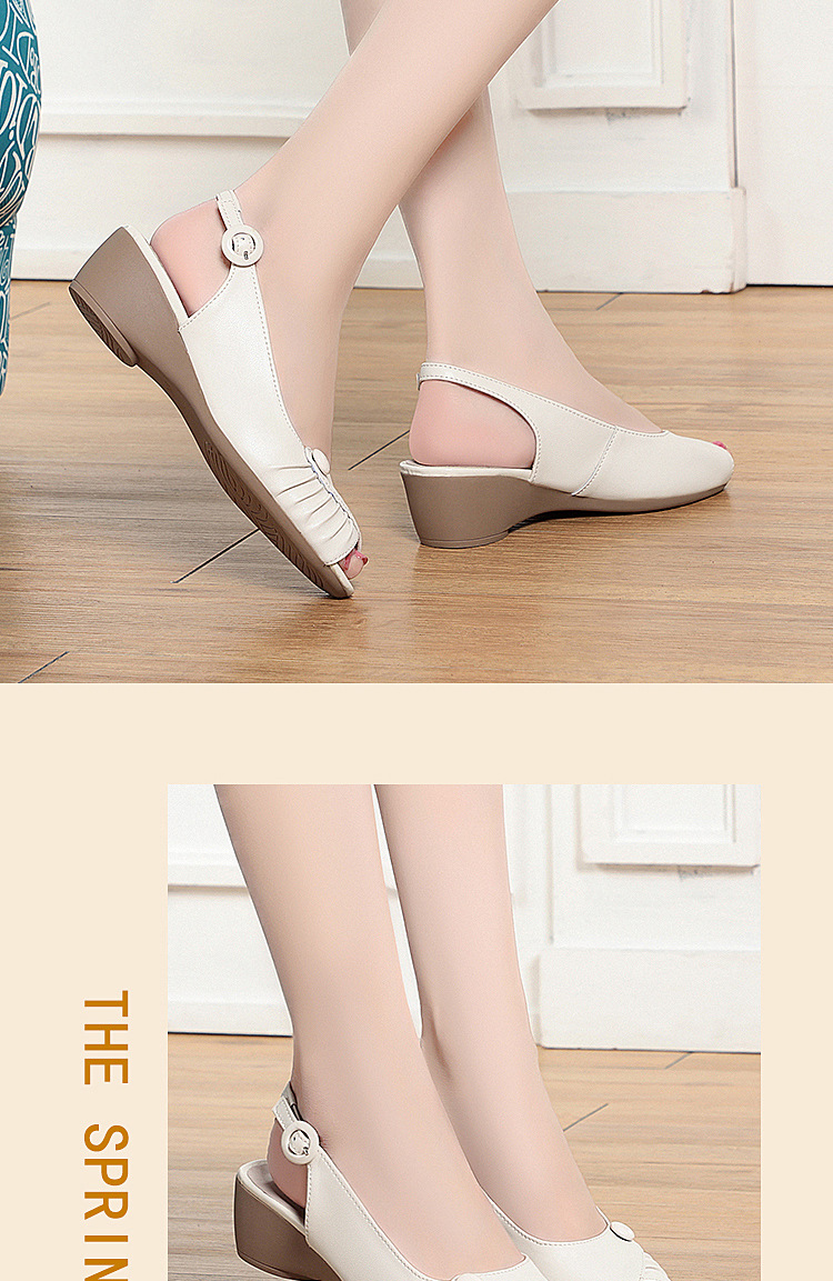 Sandal nữ quai ngang da thật gót dốc miệng cá — Màu đen chi tiết 8