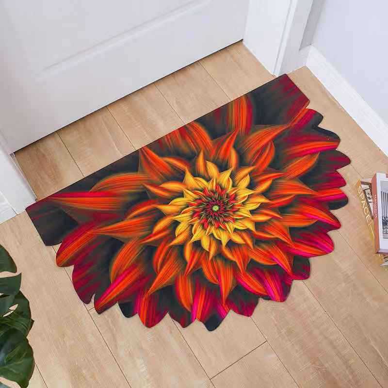 Semicircular Entrance Mat With Floral Pattern And Rubber Backing_voghion.com