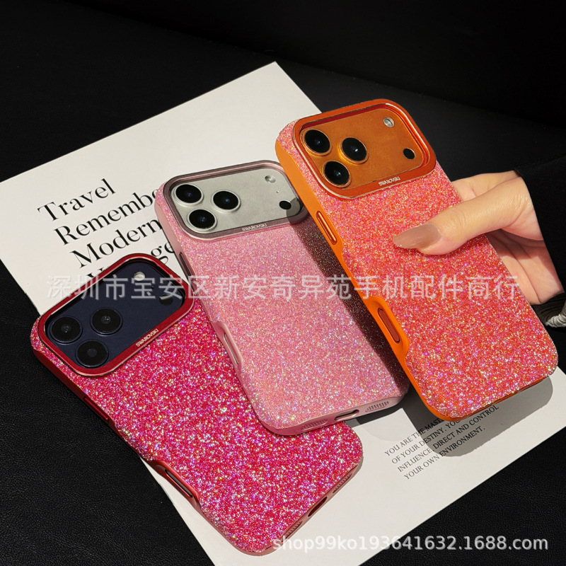 High-End Sparkling Diamond Protective Case Suitable for iPhone 17 Pro Max, Caviar Luxury European and American Style Apple 17 Phone Case