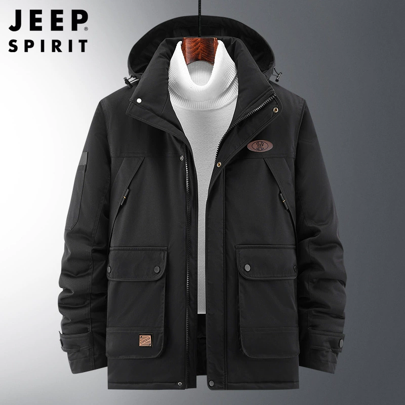 Куртка средней длины (Jeep Spirit), с капюшоном, демисезонная, повседневная