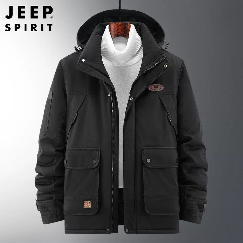 Куртка средней длины (Jeep Spirit), с капюшоном, демисезонная, повседневная