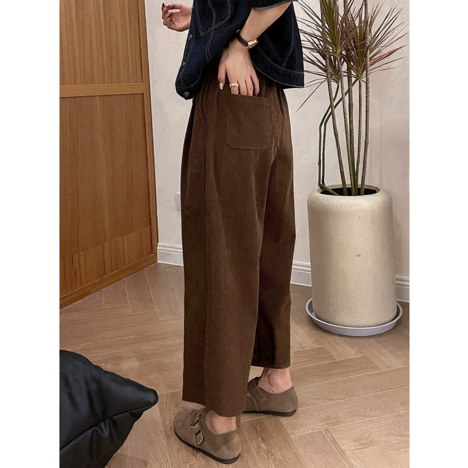 Весенне-осенние вельветовые повседневные брюки для беременных, осенне-зимние свободные брюки большого размера на флисовой подкладке, прямые брюки для беременных с эффектом утяжки живота.