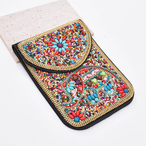 Ethnic style leather bag elephant Xinjiang Inner Mongolia travel rice beads belt crossbody bag Hanfu ladies mobile phone bag