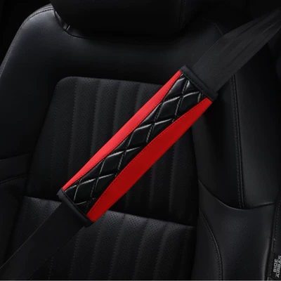 Carefully Selected Massage Shoulder Pads, Automotive Accessories, Pu Leather Three-Dimensional Quilted Embroidered Seatbelt Breathable Shoulder Protectors (Seat belt shoulder pad) - red-model