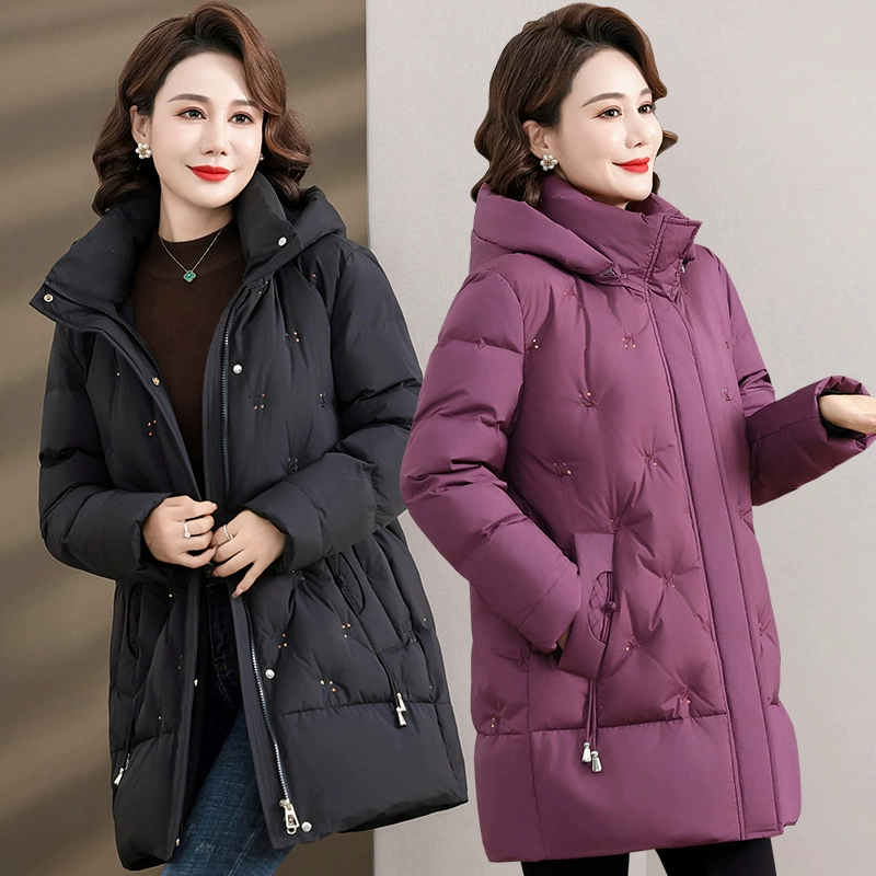 Мама белая утка пуховик дамы средняя длинная зимняя 2024 новая бабушка мода теплая одежда