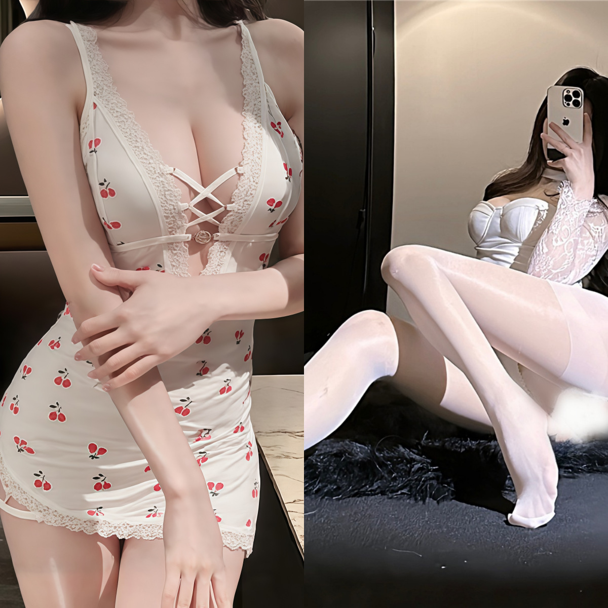 체리 잠옷 + 흰색 오픈 파일