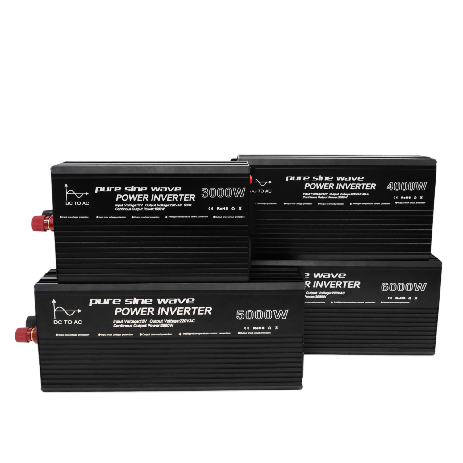 新款3KW~6KW纯正弦波逆变器DC12V转AC220V带LCD故障警示彩屏和USB