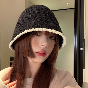 Knitted Fisherman Hat Women's Korean-style Sweet All-match Bucket Wool Cold Hat Warm Ear Protection Face Small Knitted Basin Hat