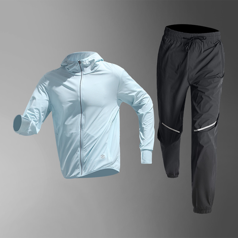 Trajes de protección solar para hombres, hielo de verano delgado rápido secado acondicionamiento físico suelto, ropa de entrenamiento al aire libre transpirable