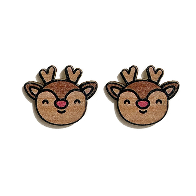 1 Pair Cute Christmas Tree Gingerbread Snowman Wood Ear Studs display picture 4