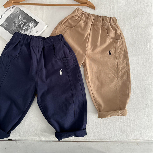 Demi-season children's elastic solid color trousers for boys girl's…