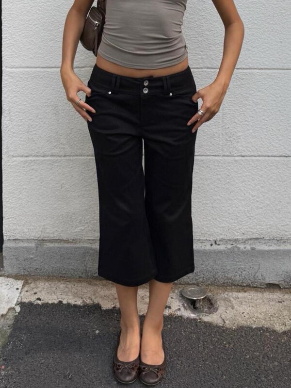 American retro style plus-size washed rivet design flared denim cropped pants for women, slim-fit and trendy