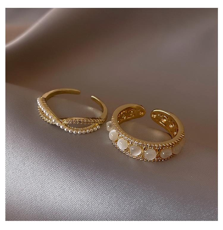 Fashion Round Copper Inlay Opal Pearl Zircon Open Ring 1 Piece