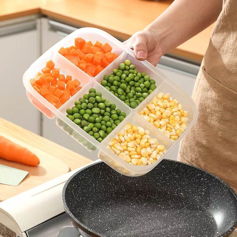 4コンパートメント冷蔵庫冷蔵保存ボックス食品グレードの包装鮮度保持ボックス密封食品冷凍肉玉ねぎ生姜ニンニク野菜付き|undefined