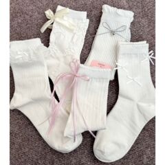 春夏のガーリースタイルの白い靴下、可愛くて見栄えの良い靴下、万能なレースのリボン、韓国風インス、スイートオールシーズン