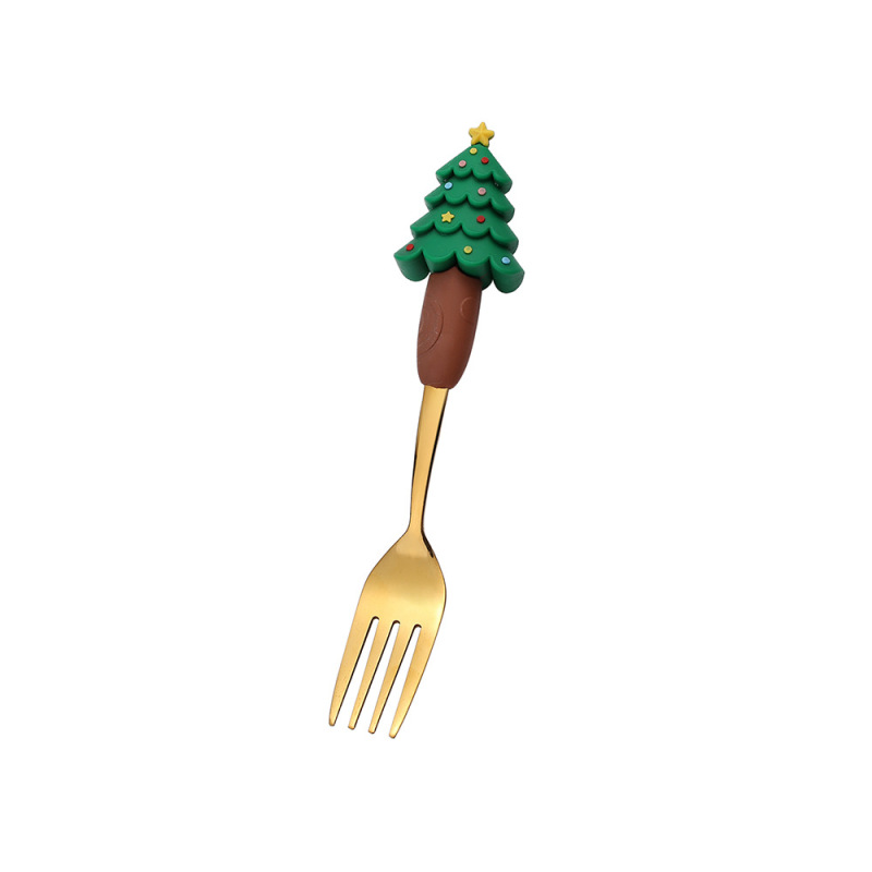 新しいクリスマス人形スプーンとフォークかわいい楽しいサンタクロースクリスマスツリーゴールデンクリスマスフォークとスプーン食器セット|undefined