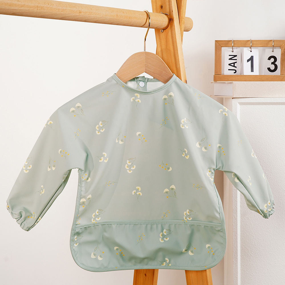 Danés PU impermeable de manga larga para niños mono anti-fouling buena limpieza bebé comiendo babero bebé babero anti-sucio alimentación