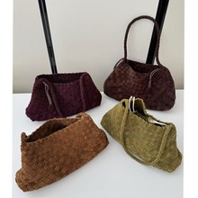 磨砂牛皮手工编织托特包2025新款小众极简复古风单肩包女真皮包包