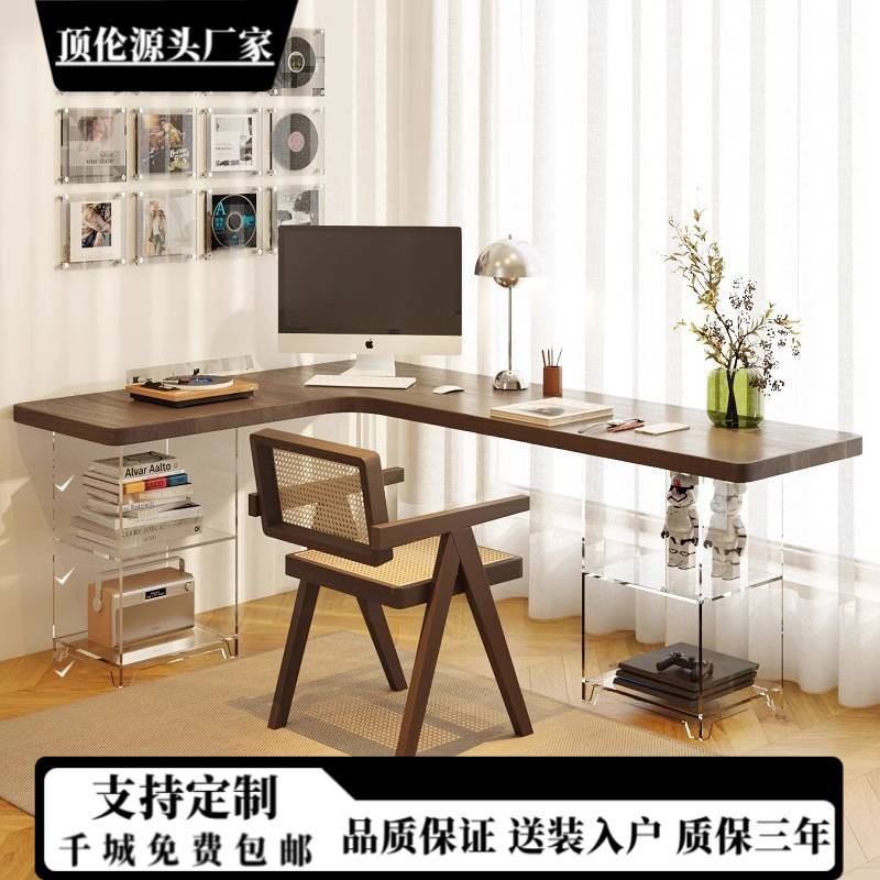 Acrylic Suspended Corner Desk L-Shaped Computer Desk Study Semi-Enclosed Desk Storage Computer Desk