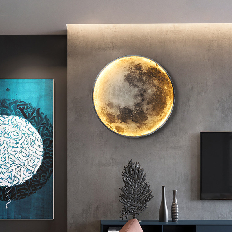 Luna tierra lámpara de pared pasillo redondo pasillo porche colgar pintura dormitorio principal pared de fondo lámpara de cama decoración lámpara de pintura