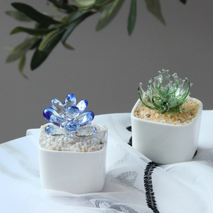 Cross-border colored glaze simulation succulents potted small ornaments office desktop green plants flowers glass crafts gifts