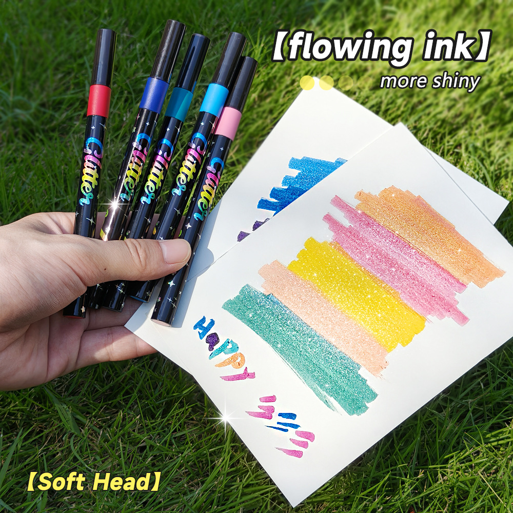 Explosiones transfronterizas de cabeza suave flash resaltador conjunto de pintura de acuarela para niños estudiantes con marcador de polvo flash