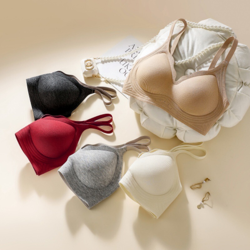 1066 Stacking Cup Original Plaid Jelly Seamless Breathable Soft Support Underwear Women's Creative Fashion Small Breast Bra